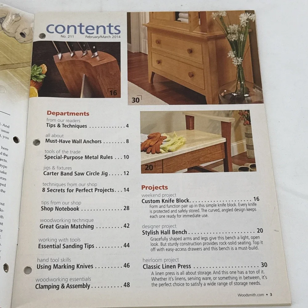 Woodsmith No 211 - Linen Press, Knife Block, Hall Bench, Bandsaw Circle Jig